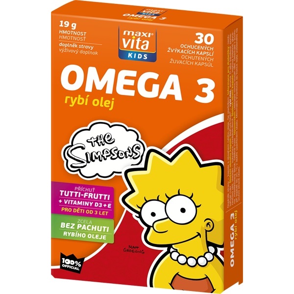 Vitar MaxiVita Kids Omega 3 + vitamín D,E 30 cps - tutti-frutti